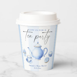 Blue Tea Party Baby shower Papieren Bekers