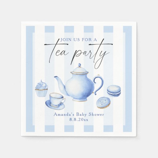 Blue Tea Party Baby shower Servet (Voorkant)