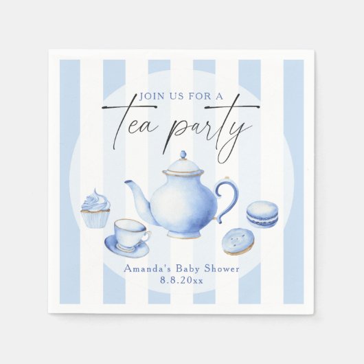 Blue Tea Party Baby shower Servet (Voorkant)