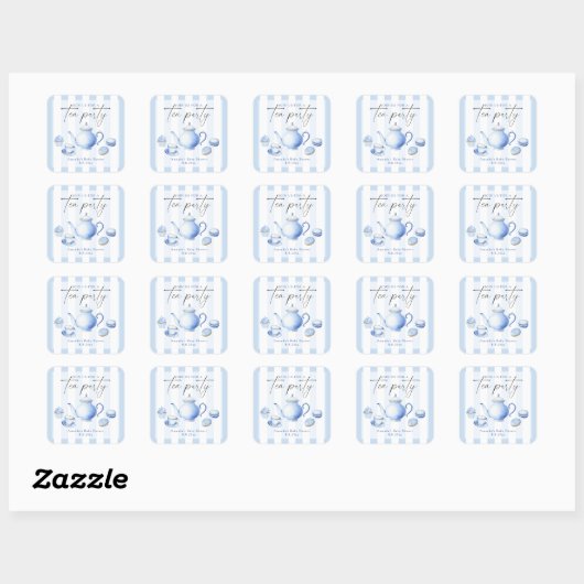 Blue Tea Party Baby shower Vierkante Sticker (Vel)