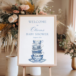 Blue Tea Party Baby shower Welkomstbord Poster
