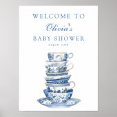 Blue Tea Party Baby shower Welkomstbord Poster (Voorkant)