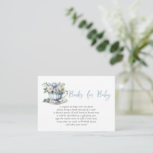 Blue Tea Party Boy Baby shower Boek Verzoek Informatiekaartje (Staand voorkant)