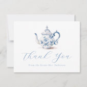 Blue Tea Party Dank u Nota Kaart (Voorkant)