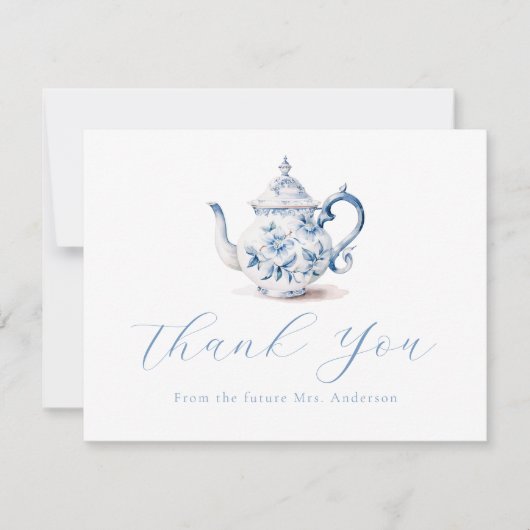 Blue Tea Party Dank u Nota Kaart (Voorkant)
