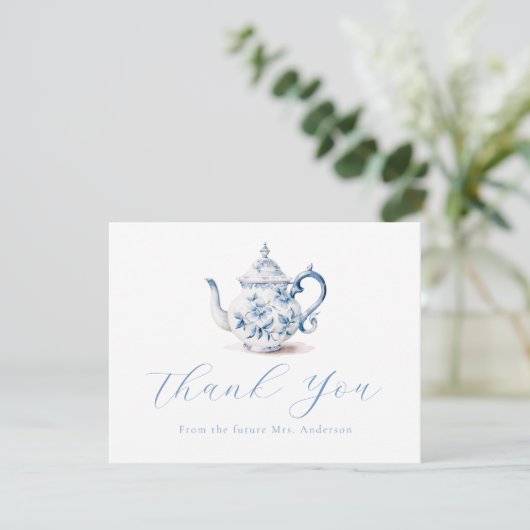 Blue Tea Party Dank u Nota Kaart (Staand voorkant)