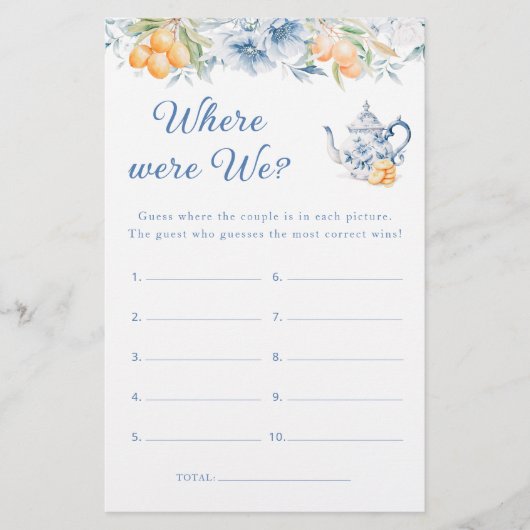 Blue Tea Pot waar waren we Vrijgezellenfeest spel (Voorkant)