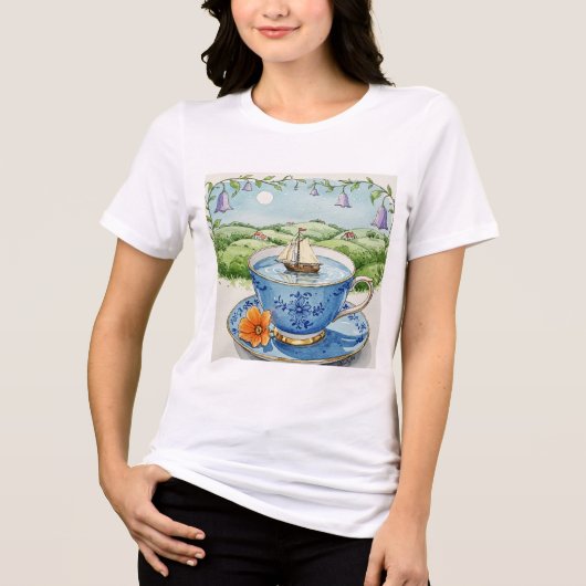 Blue teacup and saucer Tri-Blend shirt (Voorkant)