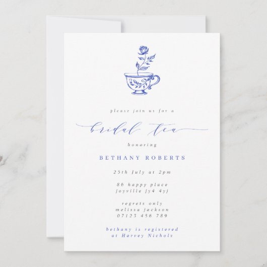 Blue Teacup en Roos Bruidsthee Kaart (Voorkant)