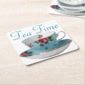Blue Teacup Tea Time Kartonnen Onderzetters (Schuin)