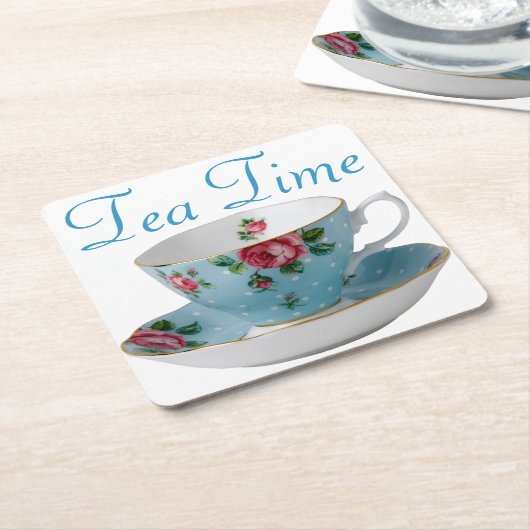 Blue Teacup Tea Time  Kartonnen Onderzetters (Schuin)