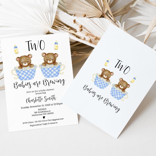 Blue Teacups Twins Twee Baby's Brouwen Baby shower Kaart