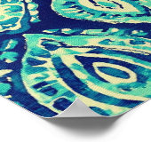 Blue Teal Boho Ikat Medallion Pattern Modern Coast Poster (Hoek)
