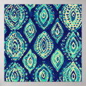 Blue Teal Boho Ikat Medallion Pattern Modern Coast Poster (Voorkant)