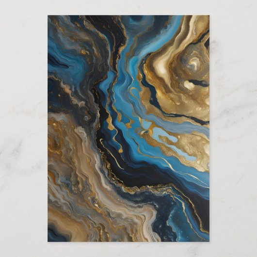 Blue Teal Gold Agate Marble Geometric Wedding Kaart (Achterkant)