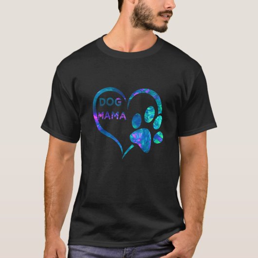 Blue teal purple Dog mama and paw print heart dogs T-shirt (Voorkant)