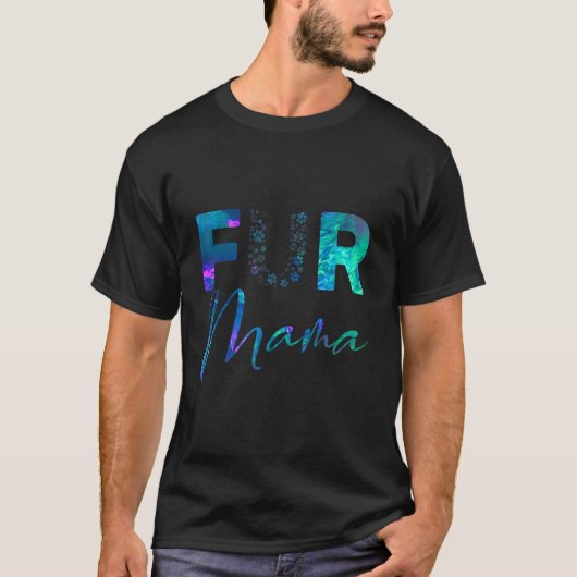 Blue teal purple Fur mama paw print heart puppy do T-shirt (Voorkant)