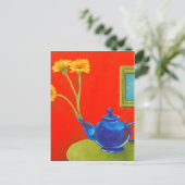 Blue Teapot en Daisies Briefkaart (Staand voorkant)