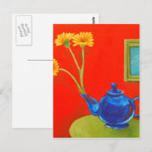 Blue Teapot en Daisies Briefkaart (Voorkant / Achterkant)