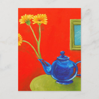 Blue Teapot en Daisies Briefkaart