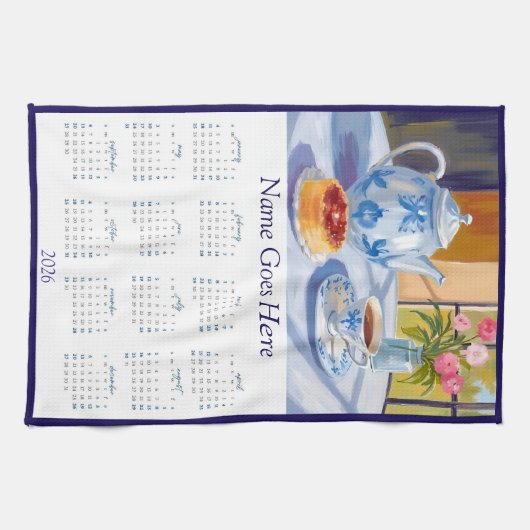 Blue Teapot & Pastry 2026 Calendar Tea Towel Theedoek (Horizontaal)
