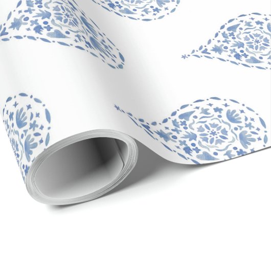 Blue Teardrop Paisley Cadeaupapier (Rol Hoek)
