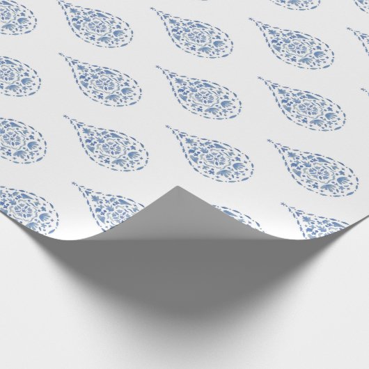 Blue Teardrop Paisley Cadeaupapier (Hoek)