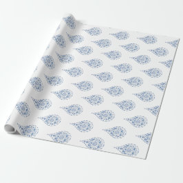 Blue Teardrop Paisley Cadeaupapier