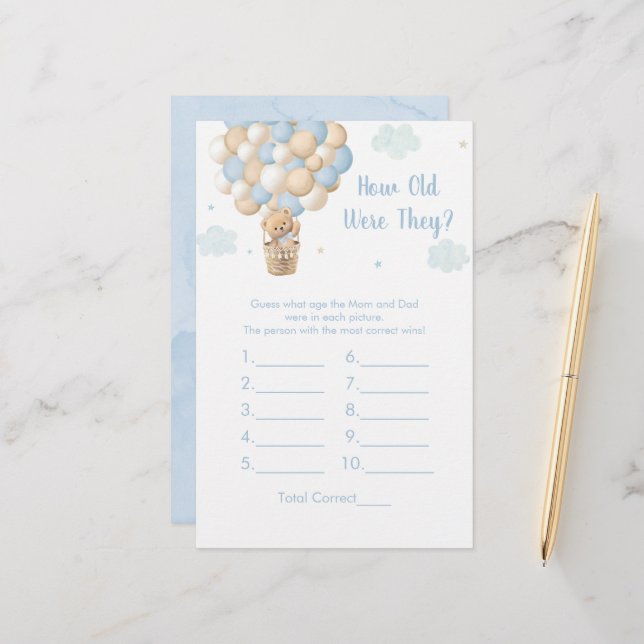 Blue Teddy Balloons How Old Were They Shower Game (Voorkant / Achterkant in situ)