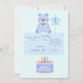 Blue Teddy Bear 1st Birthday Invitation - Customiz Kaart (Voorkant)