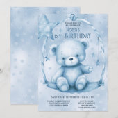 Blue Teddy Bear 1st Birthday Kaart (Voorkant / Achterkant)