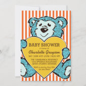 Blue Teddy Bear and Love Baby shower Invitation Kaart (Voorkant)