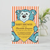 Blue Teddy Bear and Love Baby shower Invitation Kaart (Staand voorkant)
