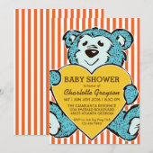 Blue Teddy Bear and Love Baby shower Invitation Kaart (Voorkant / Achterkant)