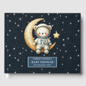 Blue Teddy Bear Astronaut Baby Boy Guest Sign Gastenboek (Voorkant)
