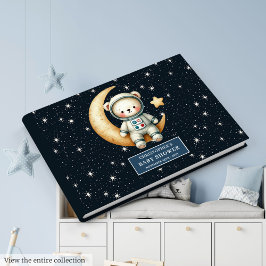 Blue Teddy Bear Astronaut Baby Boy Guest Sign Gastenboek