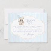 Blue Teddy Bear Baby Boy Shower Thank You Card (Voorkant)