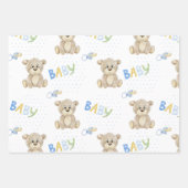Blue Teddy Bear Baby Boy Waterverf Baby shower Inpakpapier Vel (Voorkant 3)