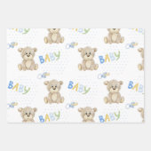 Blue Teddy Bear Baby Boy Waterverf Baby shower Inpakpapier Vel (Voorkant)