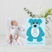 Blue Teddy Bear Baby Jongen Geboorte Aankondiging (Staand voorkant)