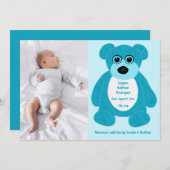 Blue Teddy Bear Baby Jongen Geboorte Aankondiging (Voorkant / Achterkant)