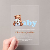 Blue Teddy Bear Baby shower Acryl Uitnodigingen (Insitu (Draagbaar))