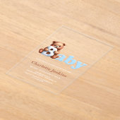 Blue Teddy Bear Baby shower Acryl Uitnodigingen (Laagn)