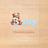 Blue Teddy Bear Baby shower Acryl Uitnodigingen (Voorkant)