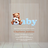 Blue Teddy Bear Baby shower Acryl Uitnodigingen
