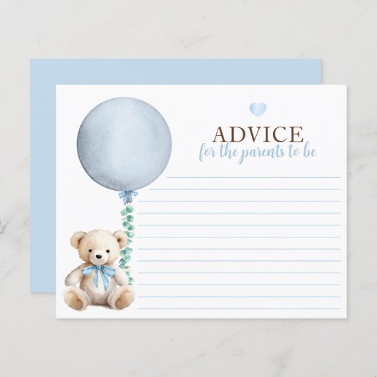 Blue Teddy Bear Baby shower Advies Kaart (Voorkant / Achterkant)