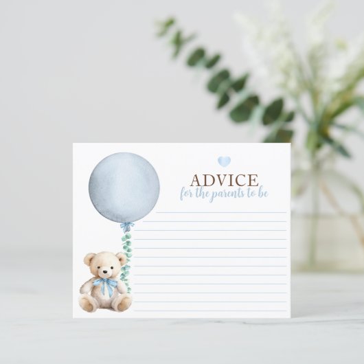 Blue Teddy Bear Baby shower Advies Kaart (Staand voorkant)