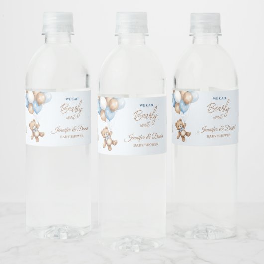 Blue Teddy Bear Baby shower Ballonnen Waterfles Etiket (Flessen)