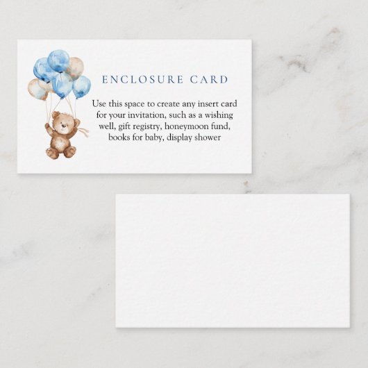 Blue Teddy Bear Baby shower Behuizing Kaart (Voorkant / Achterkant)