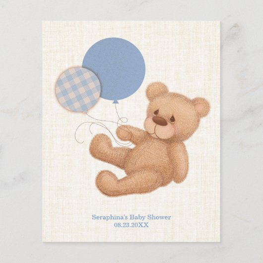 Blue Teddy Bear Baby shower Bingo Game (Achterkant)